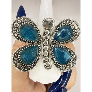 New Aqua Sapphire Starlight Butterfly Ring • .925 Sterling Silver • Adjustable